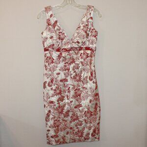 Carmen Marc Valvo Collection brocade dress Size 2 beige & red sleeveless v-neck